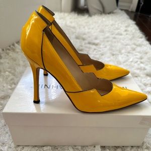 Manolo Blahnik patent yellow stilettos